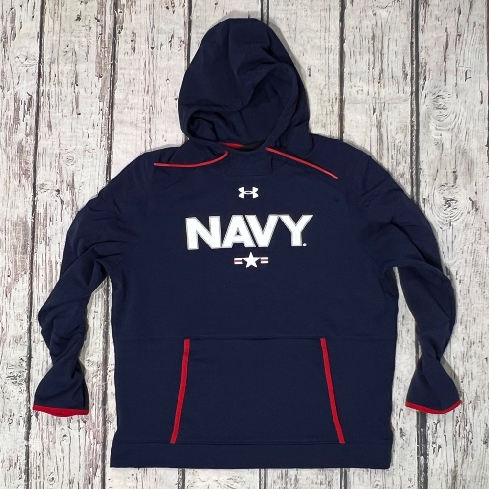United States Naval Military Under Armour Blue Hoodie Sweatshirt Pullover
